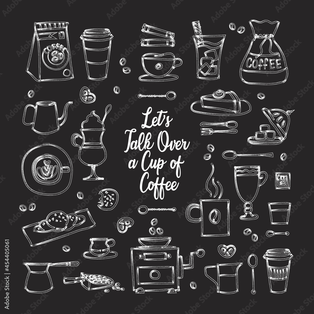 set of coffee with black background set of coffee with black background