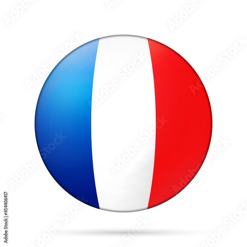 Glass light ball with flag of France. Round sphere, template icon. French national symbol. Glossy realistic ball, 3D abstract vector illustration highlighted on a white background. Big bubble