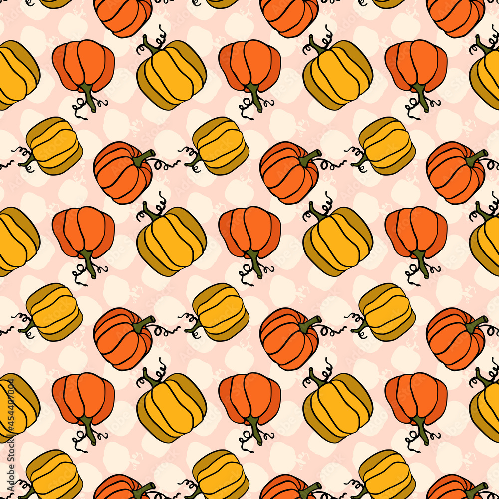 Fall pumkin and leaves seamless pattern cantoon style