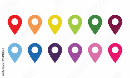 Different color navigation (Gps) icons , thin line pin map icon - vector, illustration.
