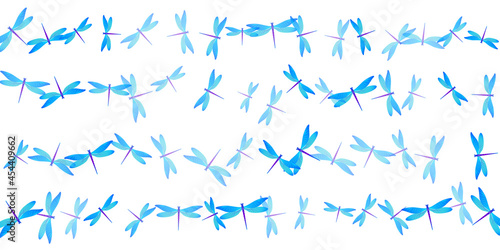Magic cyan blue dragonfly isolated vector wallpaper. Summer pretty damselflies. Decorative dragonfly isolated fantasy illustration. Sensitive wings insects graphic design. Tropical beings