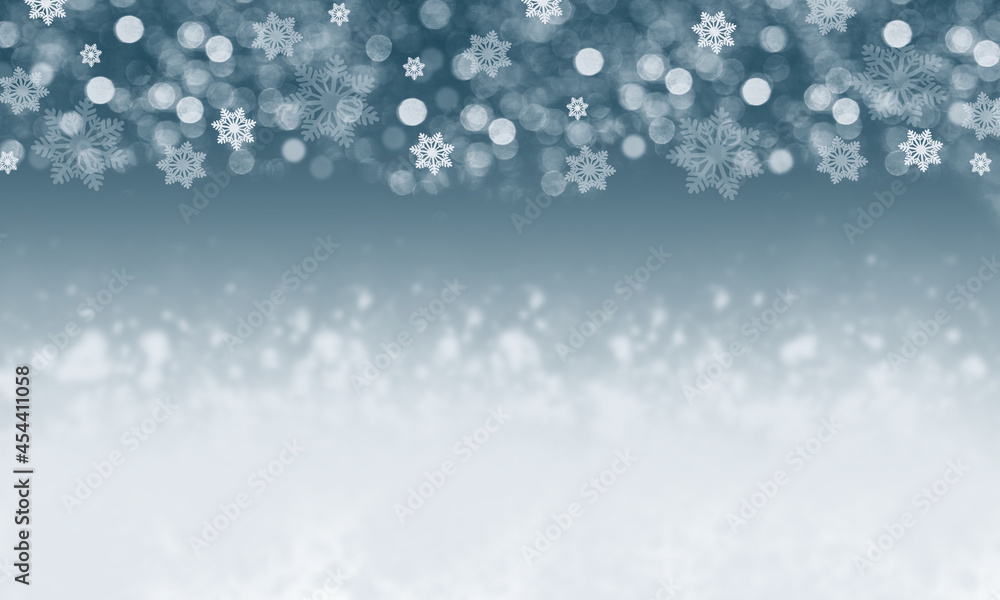 Blue winter card with snowflakes decor.