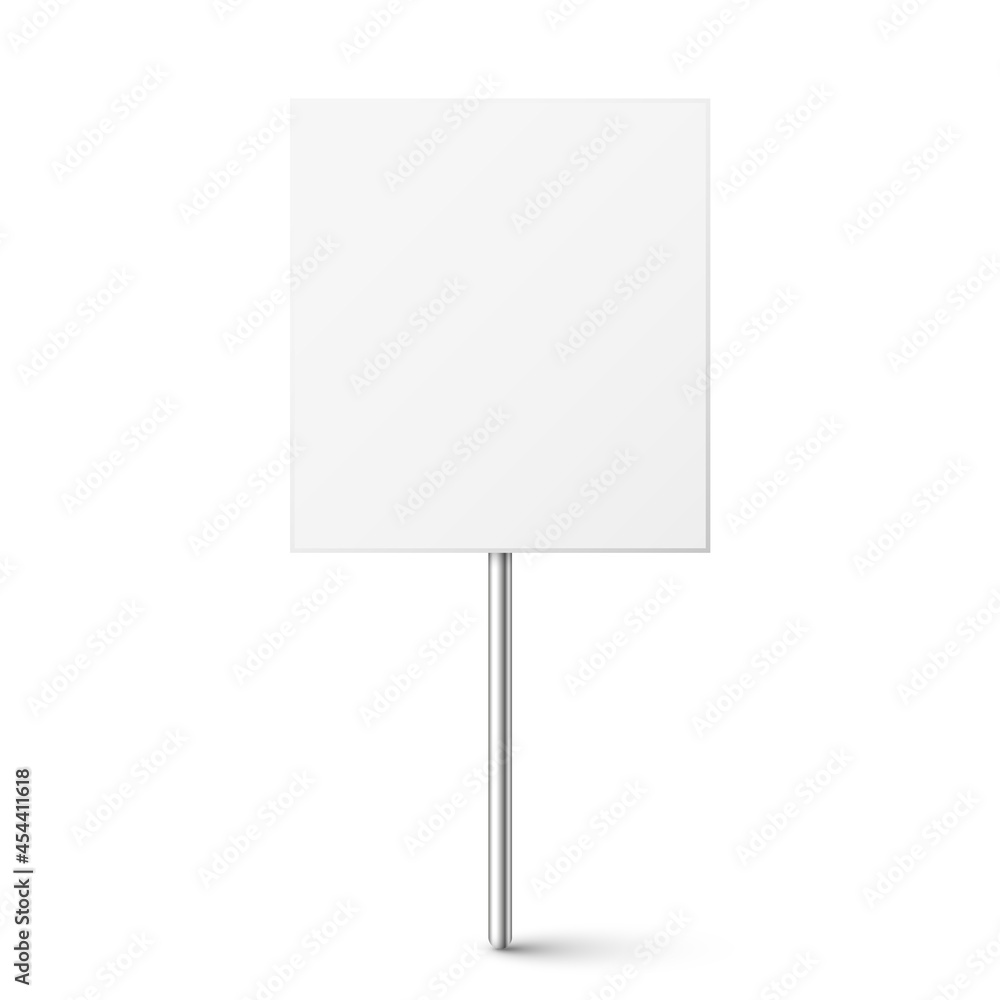 Blank board with place for text, protest sign isolated on white background. Realistic demonstration or advertising banner. Strike action cardboard placard mockup. Vector illustration. Blank board with place for text, protest sign isolated on white background. Realistic demonstration or advertising banner. Strike action cardboard placard mockup. Vector illustration.
