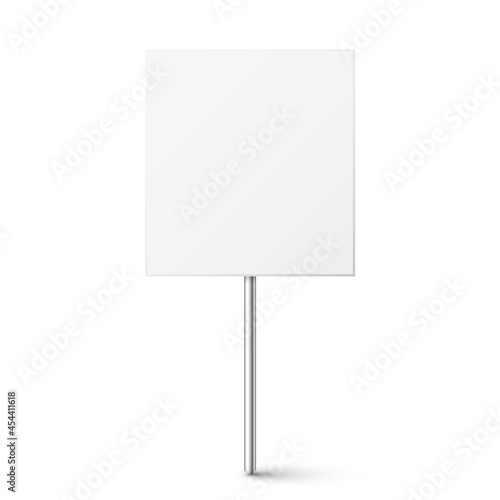 Blank board with place for text, protest sign isolated on white background. Realistic demonstration or advertising banner. Strike action cardboard placard mockup. Vector illustration.