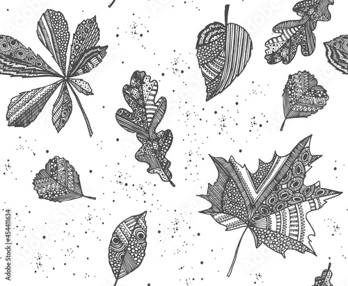 doodling, baummblätter nahtlose hintergrund, vektor