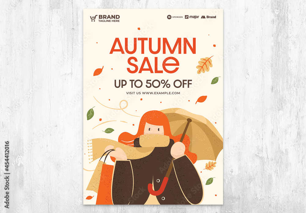 Autumn Fall Flyer with Shopper Illustration Stock Template | Adobe Stock