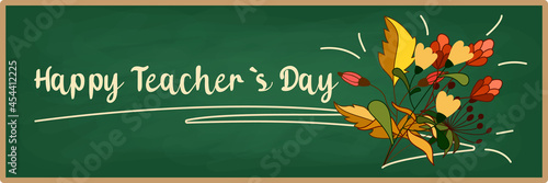 Vector illustration of a stylish text for Happy Teacher's Day and flower