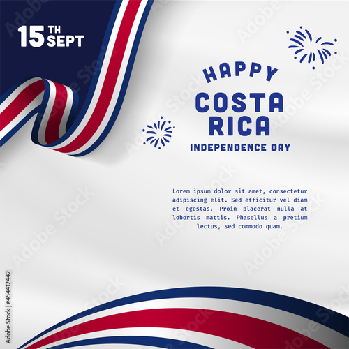 Square Banner illustration of Costa Rica independence day celebration. Waving flag and hands clenched. Vector illustration.