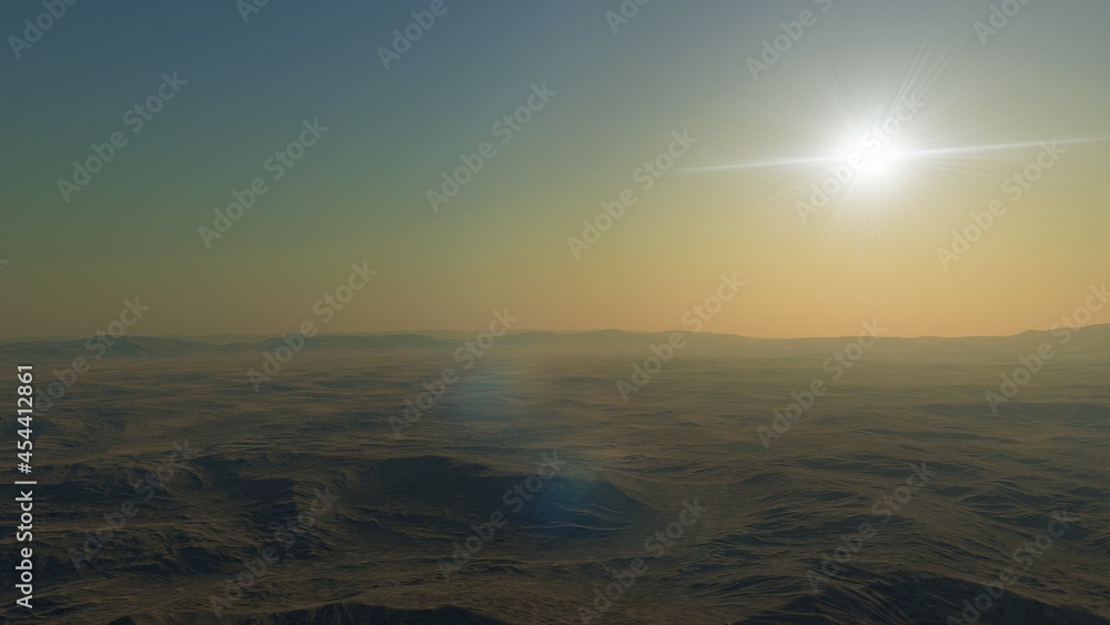 Beautiful views of the mountains and sky with unexplored planets Beautiful views of the mountains and sky with unexplored planets