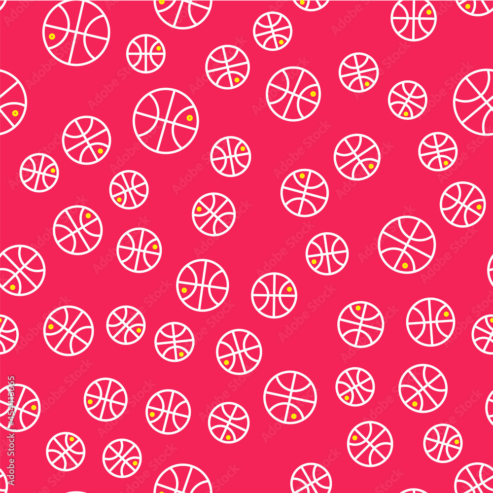 Line Basketball ball icon isolated seamless pattern on red background. Sport symbol. Vector Line Basketball ball icon isolated seamless pattern on red background. Sport symbol. Vector