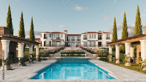 Luxury residence with a beautiful garden. Old Italian villa. 3d illustration