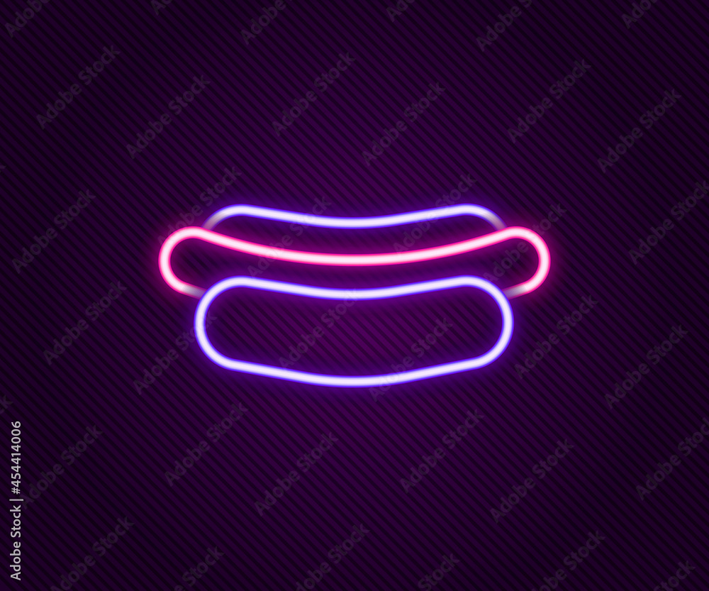 Glowing neon line Hotdog sandwich icon isolated on black background. Sausage icon. Fast food sign. Colorful outline concept. Vector Glowing neon line Hotdog sandwich icon isolated on black background. Sausage icon. Fast food sign. Colorful outline concept. Vector