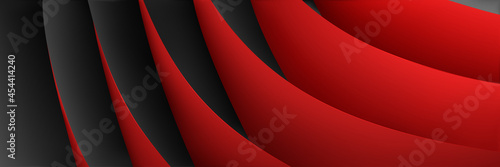 Abstract background of curved volumetric paper sheets in red and black colors