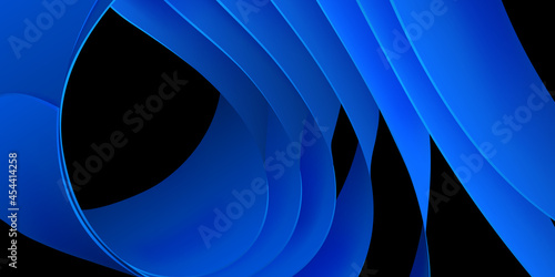 Abstract background of curved volumetric surfaces in blue colors