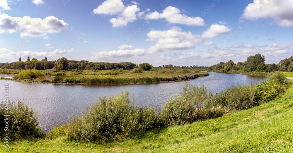 Panorama view over the Linge river in the Netherlands between Friezenwijk and Gorinchem