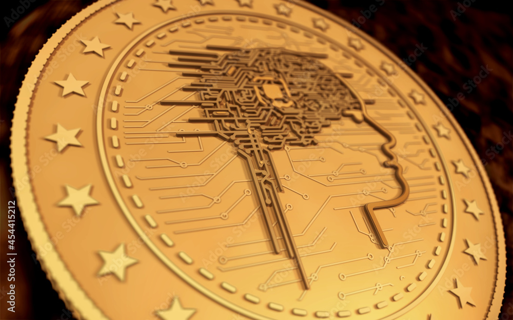 Artificial intelligence AI symbol golden coin illustration