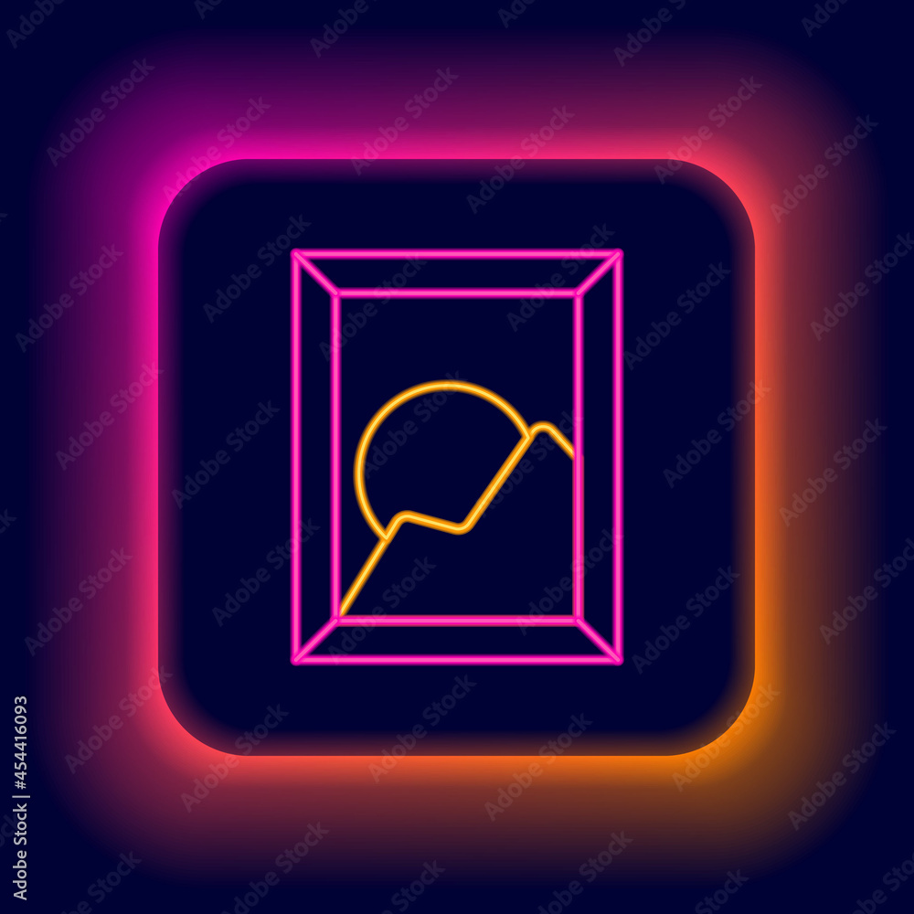 Glowing neon line Picture landscape icon isolated on black background. Colorful outline concept. Vector Glowing neon line Picture landscape icon isolated on black background. Colorful outline concept. Vector