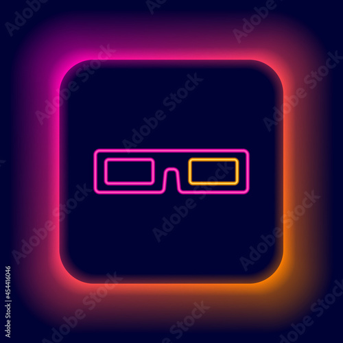 Glowing neon line Cinema glasses icon isolated on black background. Colorful outline concept. Vector