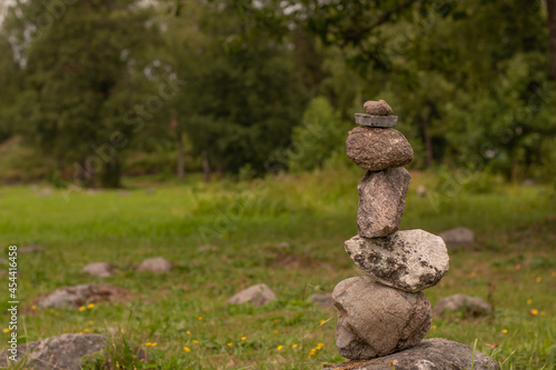 A tower of balanced stones. Balancing rocks.