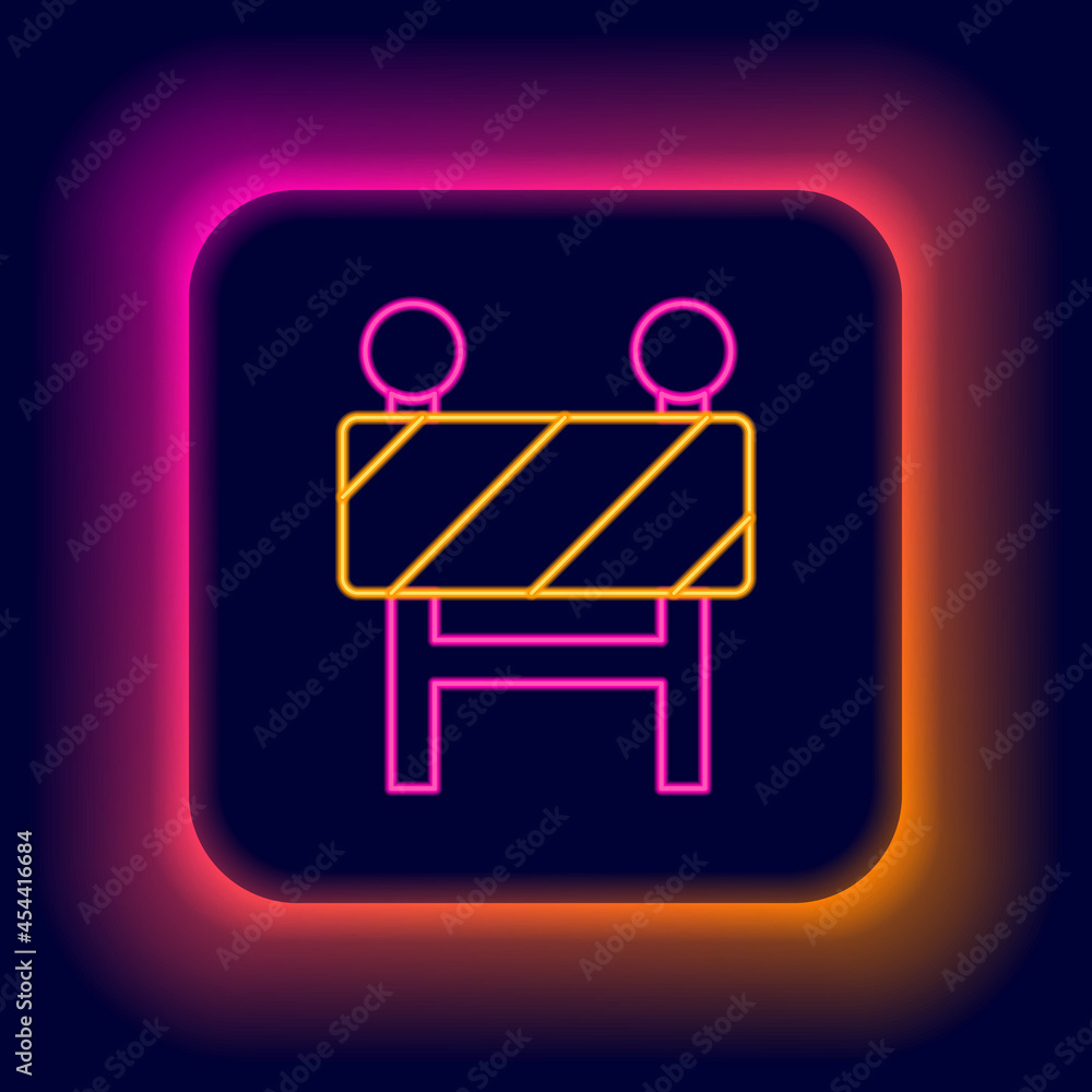Glowing neon line Road barrier icon isolated on black background. Symbol of restricted area which are in under construction processes. Repair works. Colorful outline concept. Vector Glowing neon line Road barrier icon isolated on black background. Symbol of restricted area which are in under construction processes. Repair works. Colorful outline concept. Vector