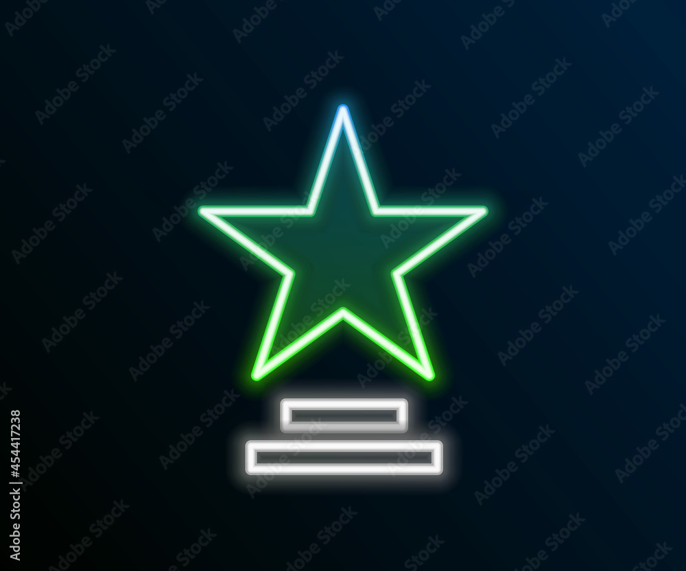 Glowing neon line Movie trophy icon isolated on black background. Academy award icon. Films and cinema symbol. Colorful outline concept. Vector Glowing neon line Movie trophy icon isolated on black background. Academy award icon. Films and cinema symbol. Colorful outline concept. Vector