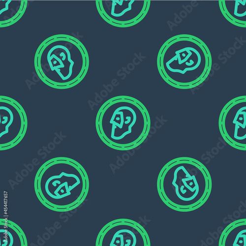 Line Ancient coin icon isolated seamless pattern on blue background. Vector