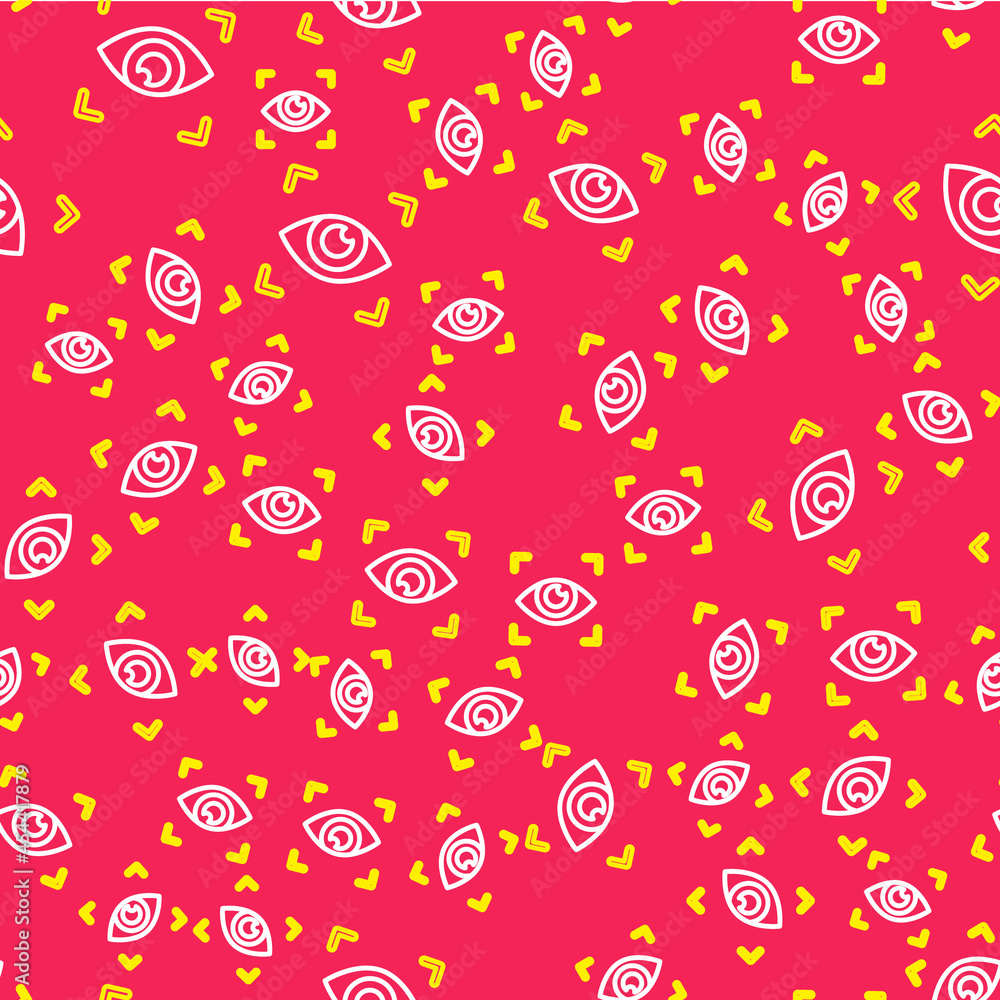 Line Eye scan icon isolated seamless pattern on red background. Scanning eye. Security check symbol. Cyber eye sign. Vector Line Eye scan icon isolated seamless pattern on red background. Scanning eye. Security check symbol. Cyber eye sign. Vector