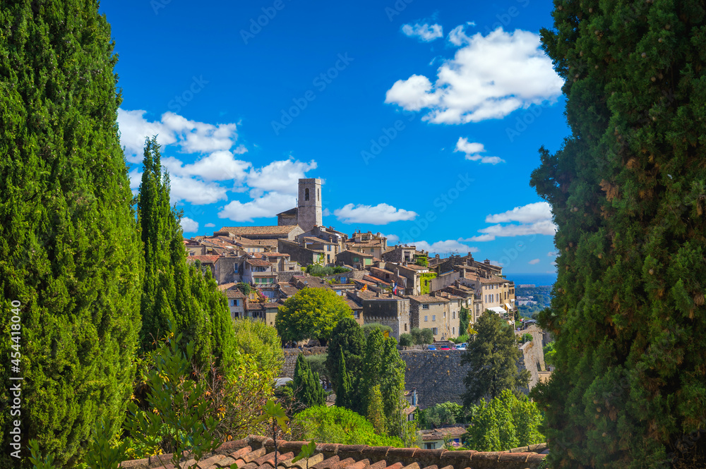 Beautiful medieval architecture of Saint Paul de Vence town in French Riviera, France on a sunnry summer day