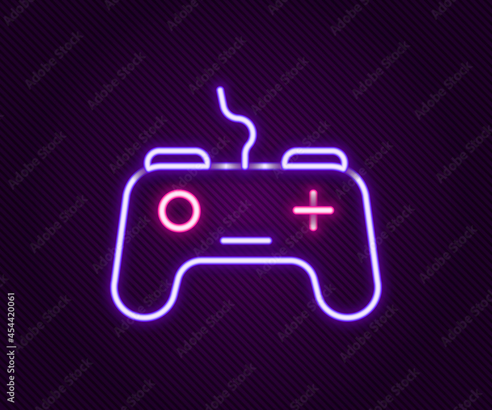 Glowing neon line Gamepad icon isolated on black background. Game controller. Colorful outline concept. Vector Glowing neon line Gamepad icon isolated on black background. Game controller. Colorful outline concept. Vector