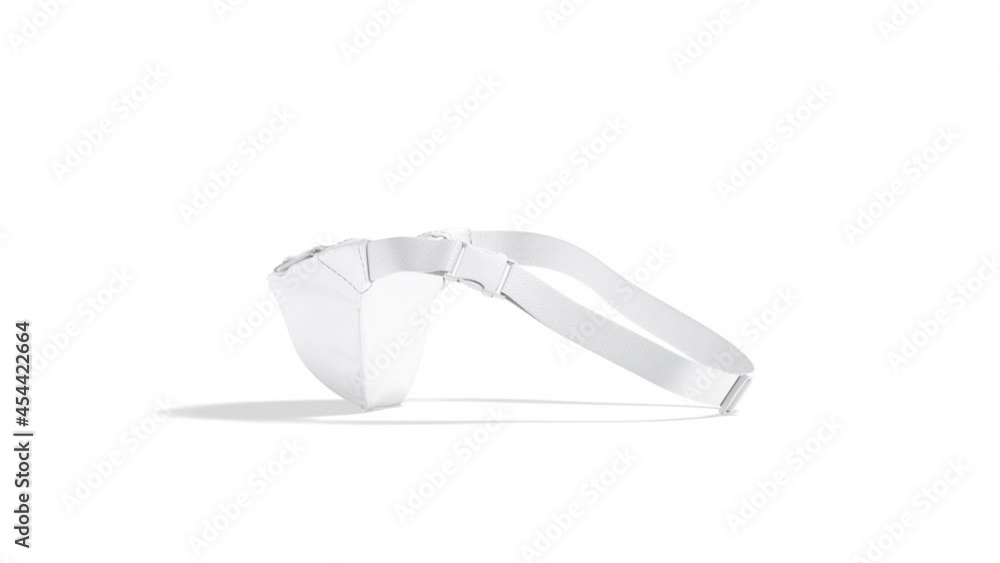 Blank white waist bag mockup stand, looped rotation, 4k video Blank white waist bag mockup stand, looped rotation, 4k video