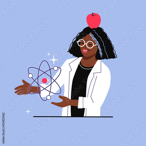 Canvastavla Physicist with atom and apple on head