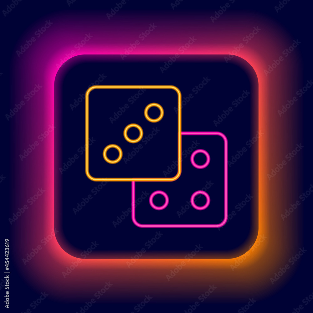 Glowing neon line Game dice icon isolated on black background. Casino gambling. Colorful outline concept. Vector Glowing neon line Game dice icon isolated on black background. Casino gambling. Colorful outline concept. Vector