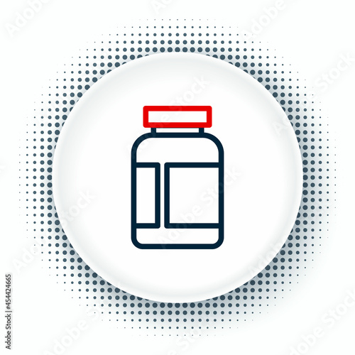 Line Sports nutrition bodybuilding proteine power drink and food icon isolated on white background. Colorful outline concept. Vector