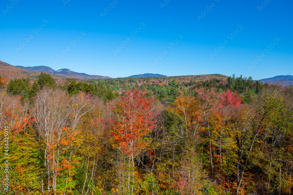 Sugar Hill Overlook on Kancamagus Highway in White Mountain National Forest in fall, Livermore, New Hampshire NH, USA.