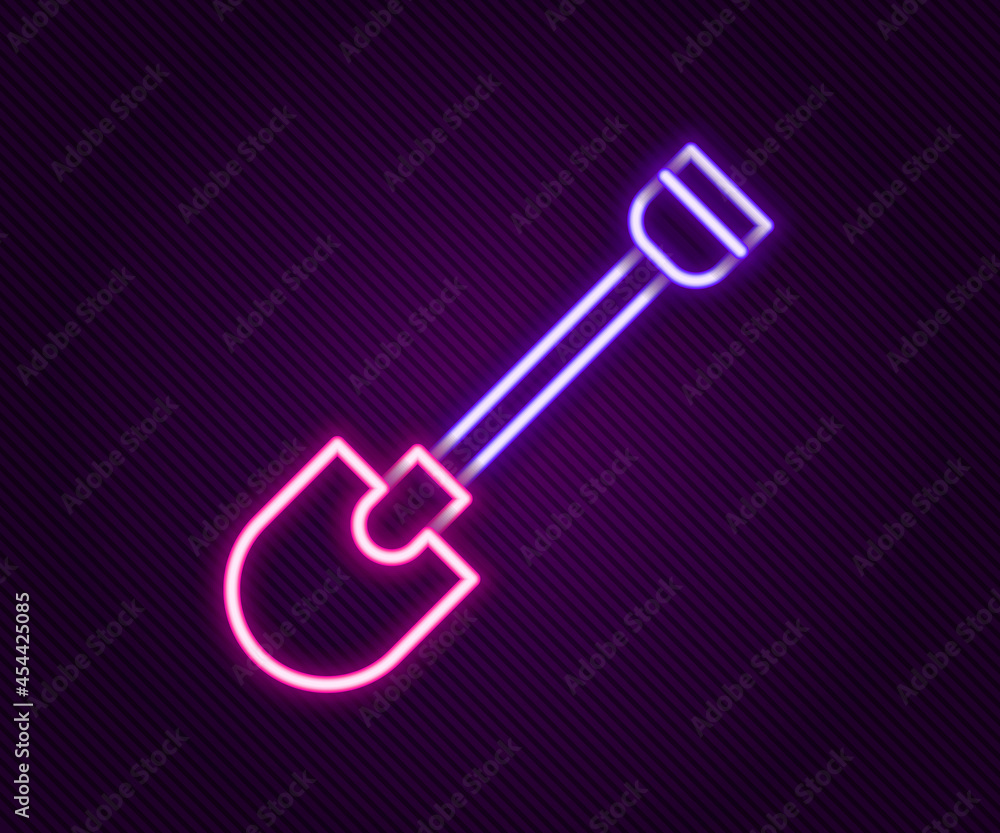 Glowing neon line Fire shovel icon isolated on black background. Fire protection equipment. Equipment for firefighter. Colorful outline concept. Vector Glowing neon line Fire shovel icon isolated on black background. Fire protection equipment. Equipment for firefighter. Colorful outline concept. Vector