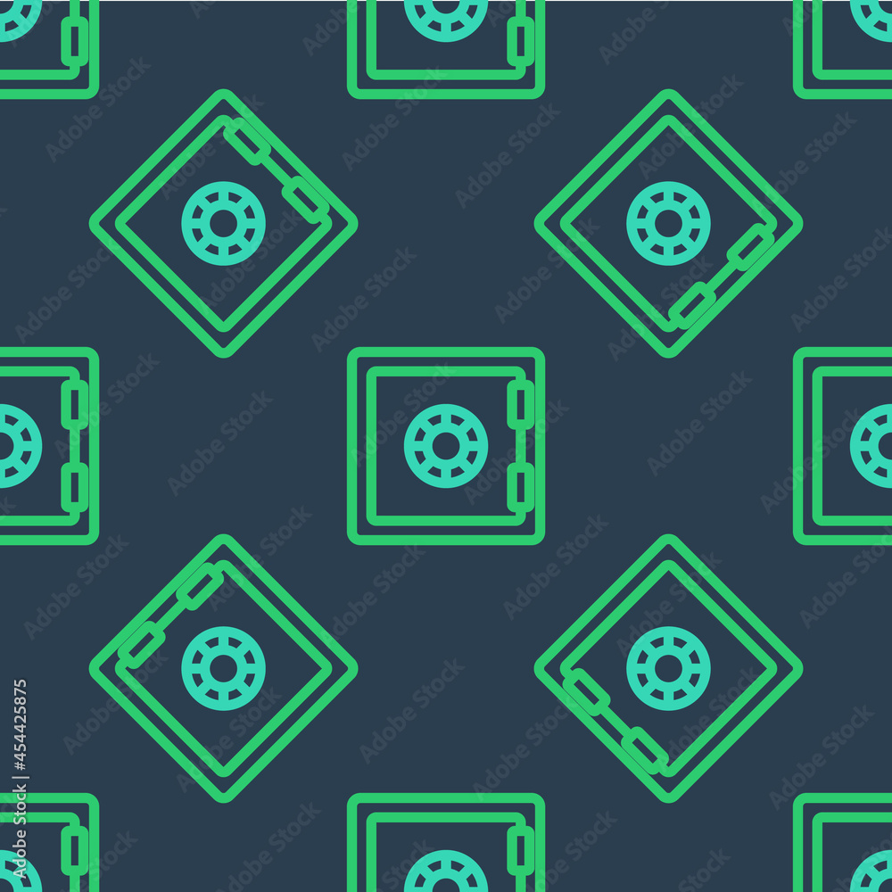 Line Safe icon isolated seamless pattern on blue background. The door safe a bank vault with a combination lock. Reliable Data Protection. Vector Line Safe icon isolated seamless pattern on blue background. The door safe a bank vault with a combination lock. Reliable Data Protection. Vector