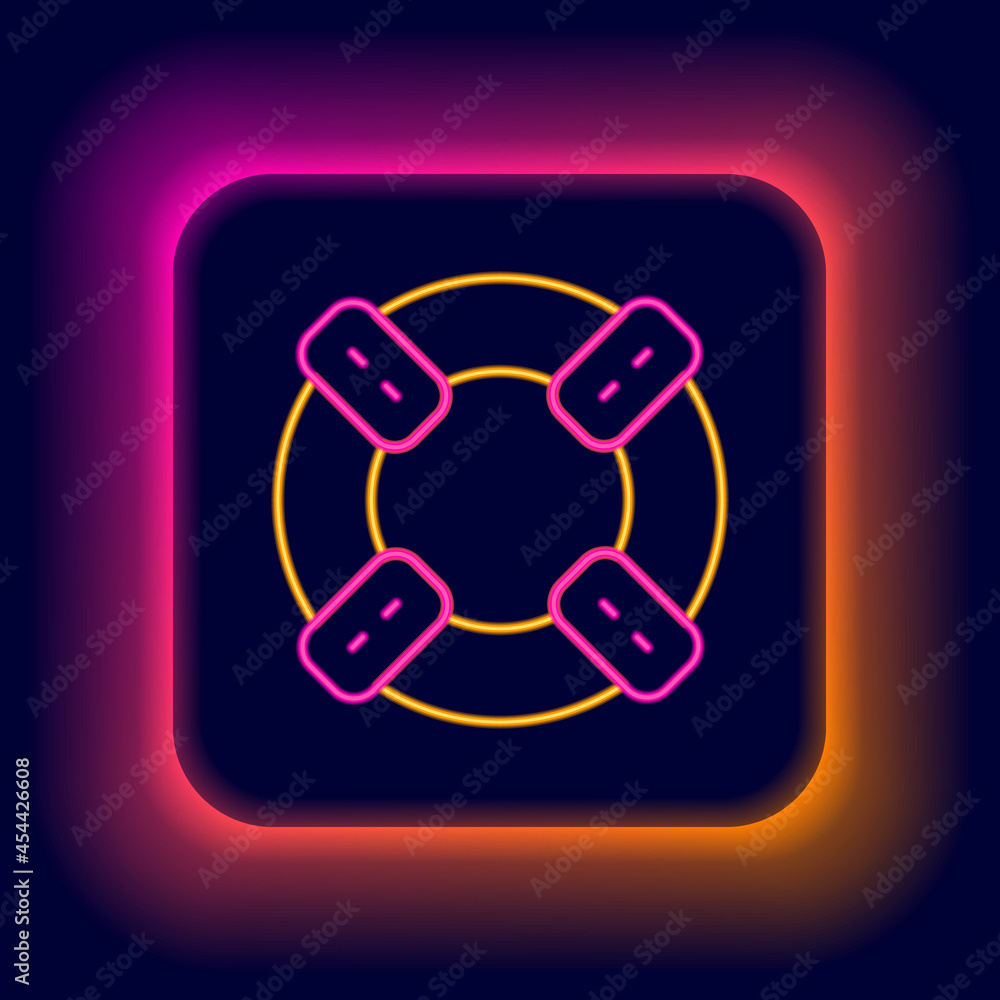 Glowing neon line Lifebuoy icon isolated on black background. Lifebelt symbol. Colorful outline concept. Vector