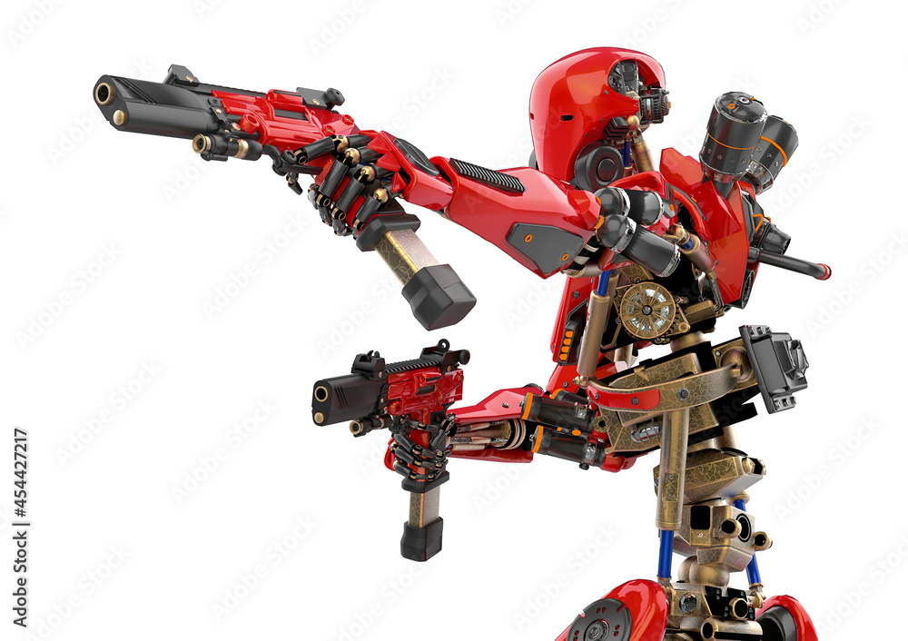 super robot in action with double gun pose super robot in action with double gun pose