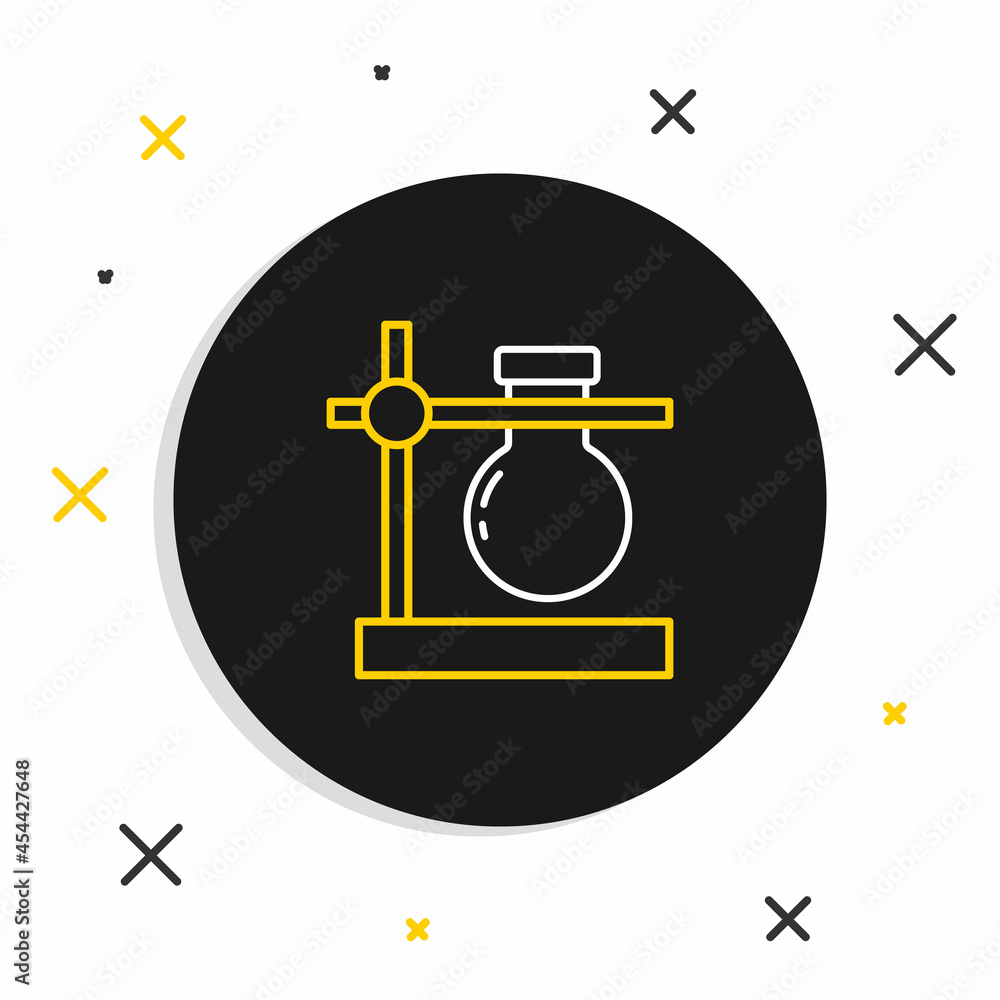 Line Glass test tube flask on stand icon isolated on white background. Laboratory equipment. Colorful outline concept. Vector Line Glass test tube flask on stand icon isolated on white background. Laboratory equipment. Colorful outline concept. Vector