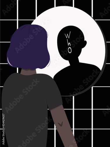 Search for yourself, an attempt to determine your gender. teenage problems. Self-rejection. Who am I? A teenager of undetermined gender looks in the mirror, but does not see his own reflection