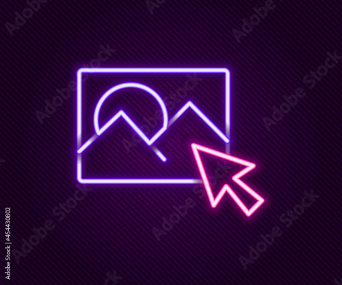 Glowing neon line Photo retouching icon isolated on black background. Photographer, photography, retouch icon. Colorful outline concept. Vector