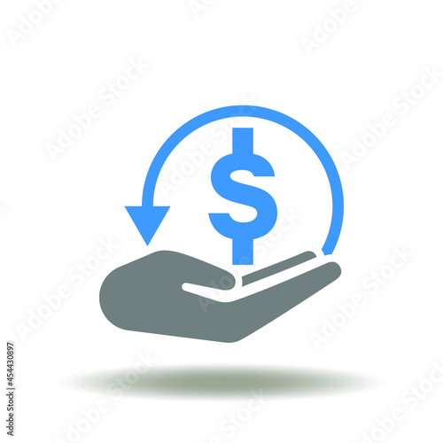 Hand with return or refund arrow and dollar currency vector illustration. Money cashback icon. Chargeback Symbol.