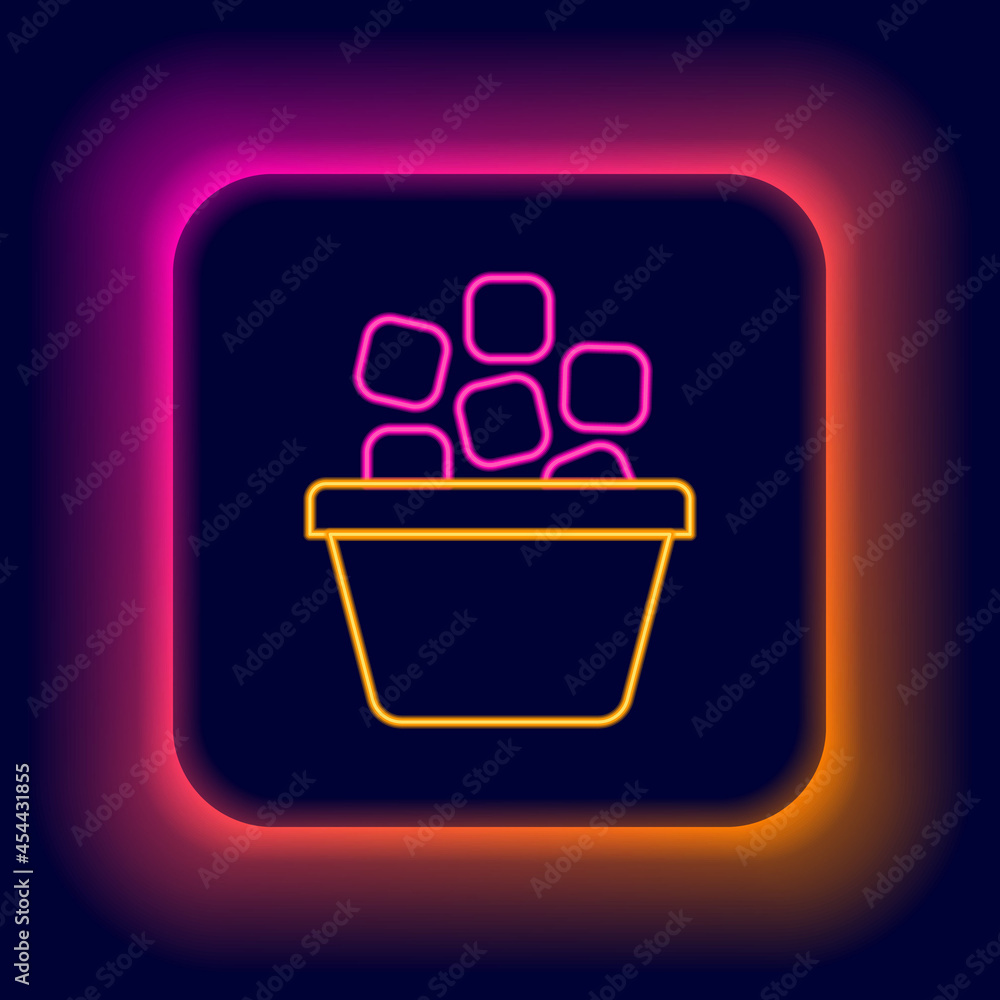 Glowing neon line Ice bucket filled with ice cubes icon isolated on black background. Colorful outline concept. Vector Glowing neon line Ice bucket filled with ice cubes icon isolated on black background. Colorful outline concept. Vector