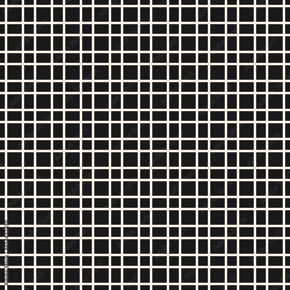 Vector geometric pattern, black and white grid, square. Checkered seamless background. Vertical and horizontal lines drawn crossing stripes. Simple minimal background. Pattern design for print, decor Vector geometric pattern, black and white grid, square. Checkered seamless background. Vertical and horizontal lines drawn crossing stripes. Simple minimal background. Pattern design for print, decor