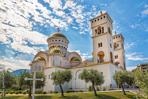 Bar, Montenegro - July 04, 2021: Cathedral of St Jovan Vladimir's Temple in Bar, Montenegro. The temple is the largest cathedral in Montenegro.