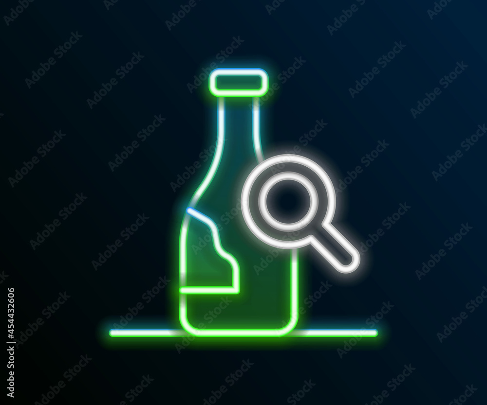 Glowing neon line Bottle of wine icon isolated on black background. Details about wine. Colorful outline concept. Vector Glowing neon line Bottle of wine icon isolated on black background. Details about wine. Colorful outline concept. Vector