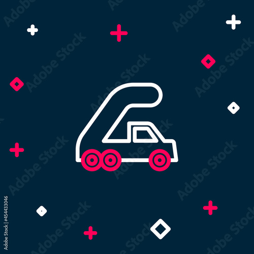 Line Passenger ladder for plane boarding icon isolated on blue background. Airport stair travel. Colorful outline concept. Vector