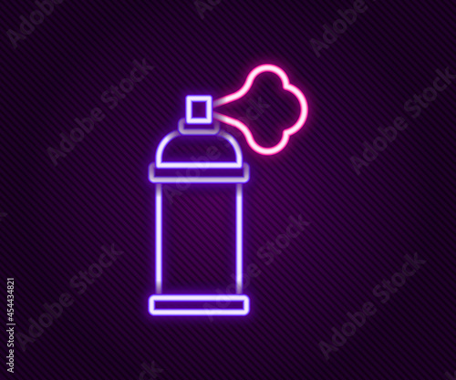 Glowing neon line Paint spray can icon isolated on black background. Colorful outline concept. Vector