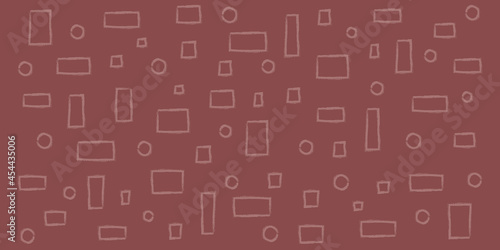 Elegant vector texture with geometric shapes in dark pink tones. Abstract background with rectangles, squares and circles fuchsia color. Simple wallpaper of muted color with careless geometric shapes.