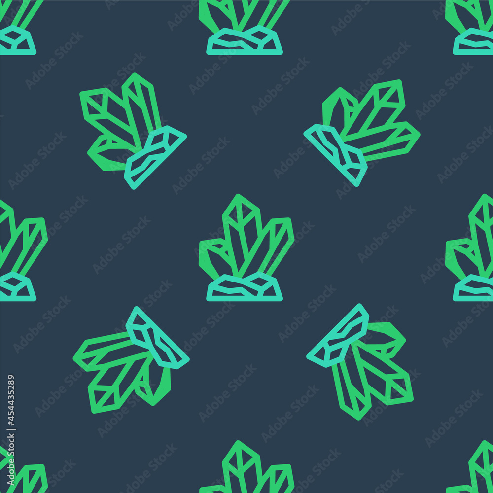 Line Magic stone icon isolated seamless pattern on blue background. Fantasy crystal. Jewelry gem for game. Vector Line Magic stone icon isolated seamless pattern on blue background. Fantasy crystal. Jewelry gem for game. Vector